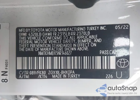 2022 Toyota C-Hr Xle from USA, damaged, VIN NMTKHMBX5NR146027
